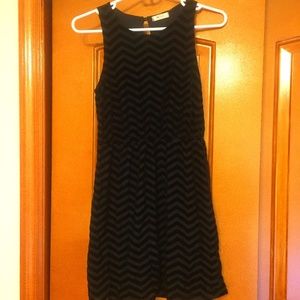 Everly Black Velvet Chevron Pattern Dress (Size S)